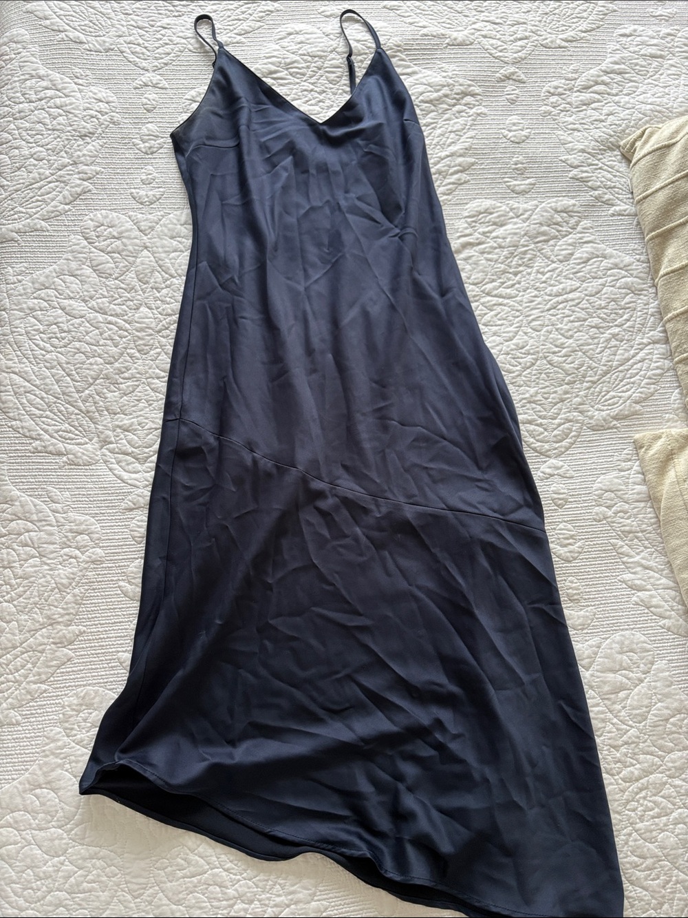 Asymmetrical Elegant Navy Slip Dress with V-Neck